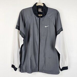 Nike Womens Track Workout Jacket Size XL 16 18 Gray White Lightweight Full Zip